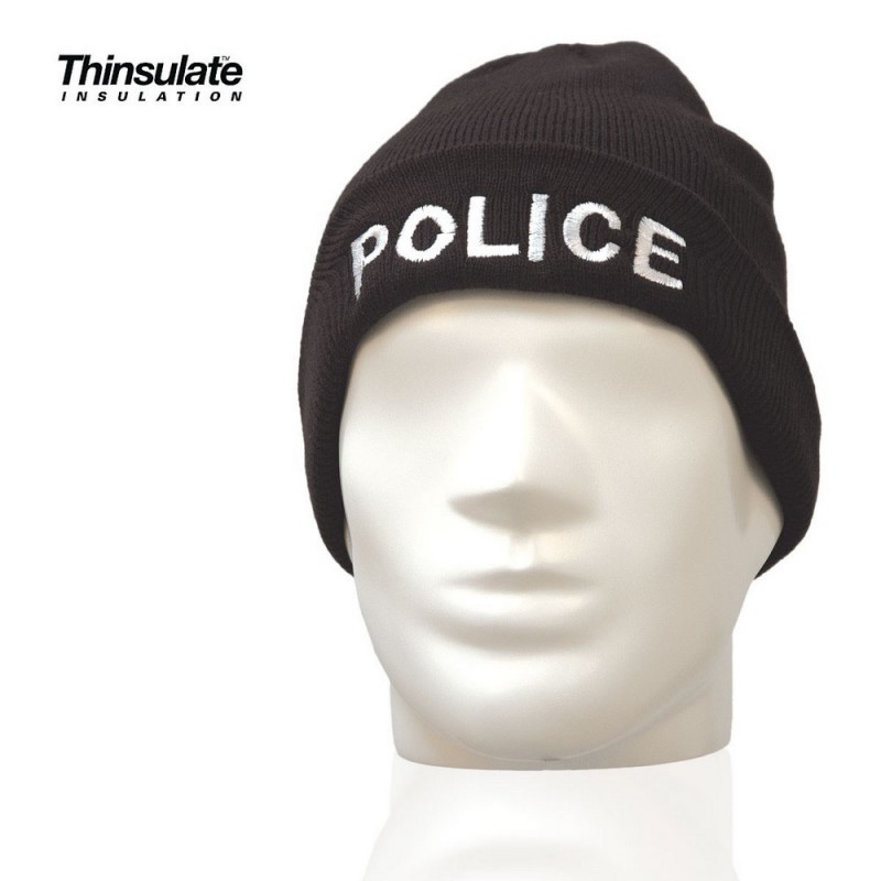Bonnet Noir Maille Thinsulate Brodé Police 01 Bonnet Noir Maille Thinsulate Brodé Police 01